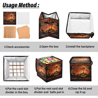 YETTASBIN Halloween Pumpkin Large Christmas Ornament Storage Box with Zipper & Adjustable Dividers, Storage Container with Lid & Handles for 64 Holiday Ornaments 3-Inch, 13 x 13 Inch