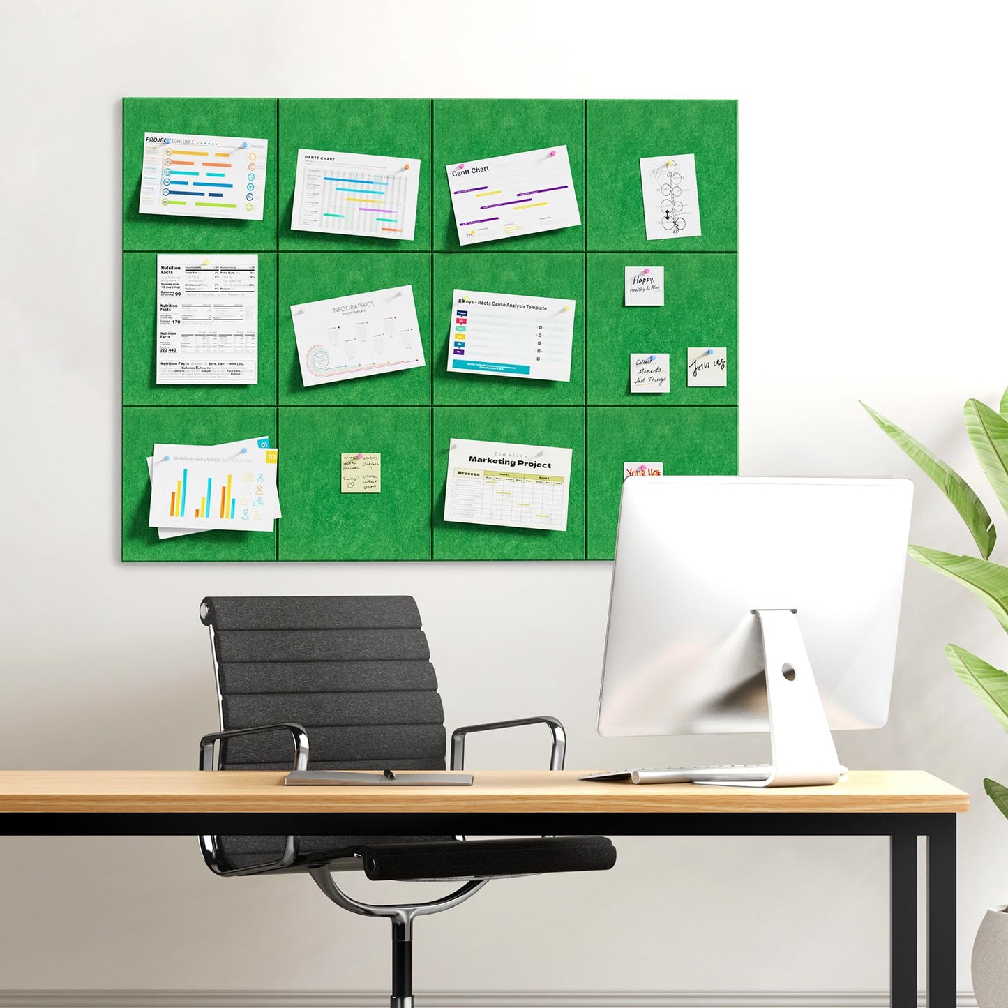 MaxGear Large Cork Board for Wall 36" x 24", Emerald Green Bulletin Board, 6 Pack Felt Wall Tiles with Pushpins, Cork Boards for Office Push Pin Board Tack Board Felt Board