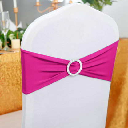 Peomeise 50pcs Fuchsia Spandex Chair Sashes with Buckle Slider for Wedding, Party Decoration