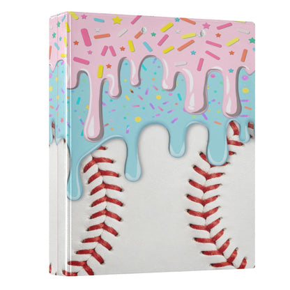 Baseball Red White Stripe Pattern Round Ring Binders 1.5 Inch Ice Cream 3 Ring Clipboard Binder for Office School Work Supplies File Folder 200 Sheet Capacity