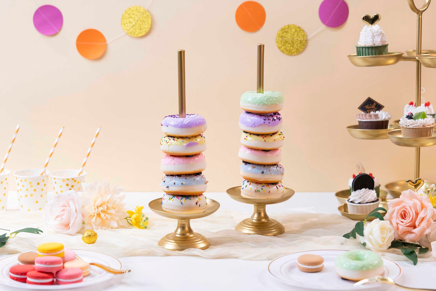 WOPARTY Donut Stand Metal 2 Pack,Display Tower for Dessert Table, Doughnut Holder for Birthday, Wedding, Baby Shower, Bridal Showers,Christmas, Party Supplies (Gold)
