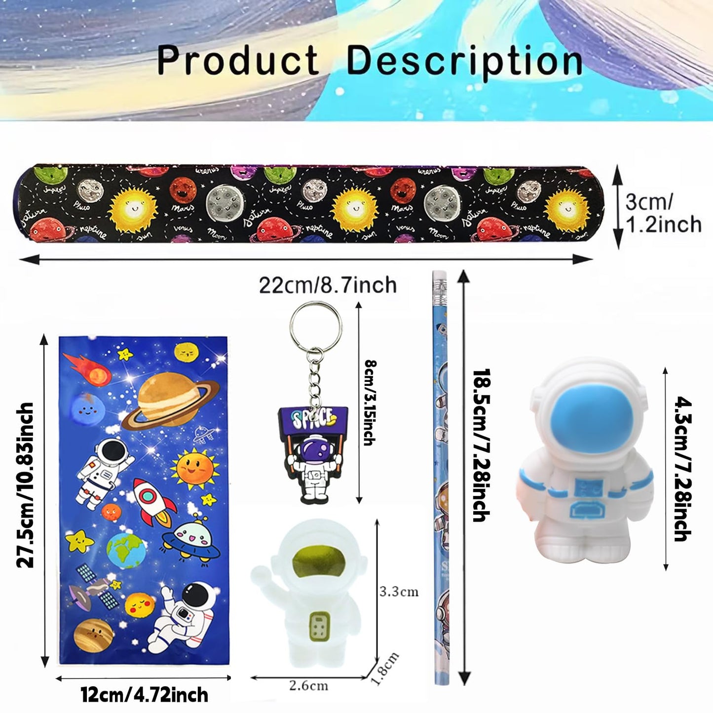 QZYCMHOO 152PCS Space Party Favors Set, Outer Space Birthday Decorations Including Slap Bracelets, Keychains, Gift Bags, DIY Stickers, Drinking Straws, Alien Birthday Supplies