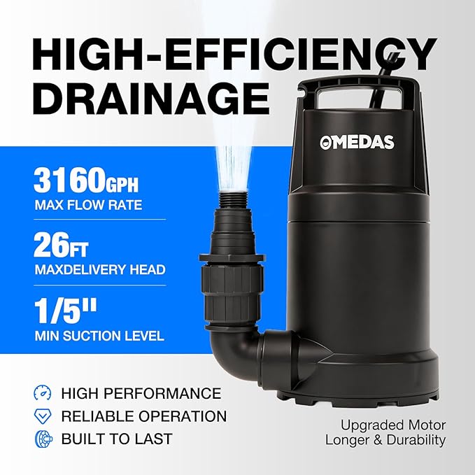 MEDAS Portable Sump Pump for Swimming Pool, Garden Pond, Basement Water Removal with 10ft Power Cord 1/2HP