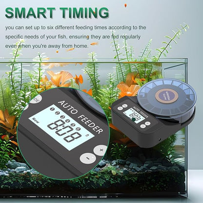 60ml Automatic Fish Feeder, USB Rechargeable Auto Fish Food Dispenser with Timer, LCD Display, Auto Vacation Timer