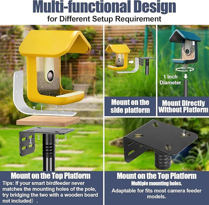 Gtongoko Smart Bird Feeder Pole Squirrel Proof 1-Inch Dia 79 Inch Bluebird House Pole for Outdoors Squirrel Baffles for Feeders Weather Station Heavy Duty Metal Mounting Kit Black