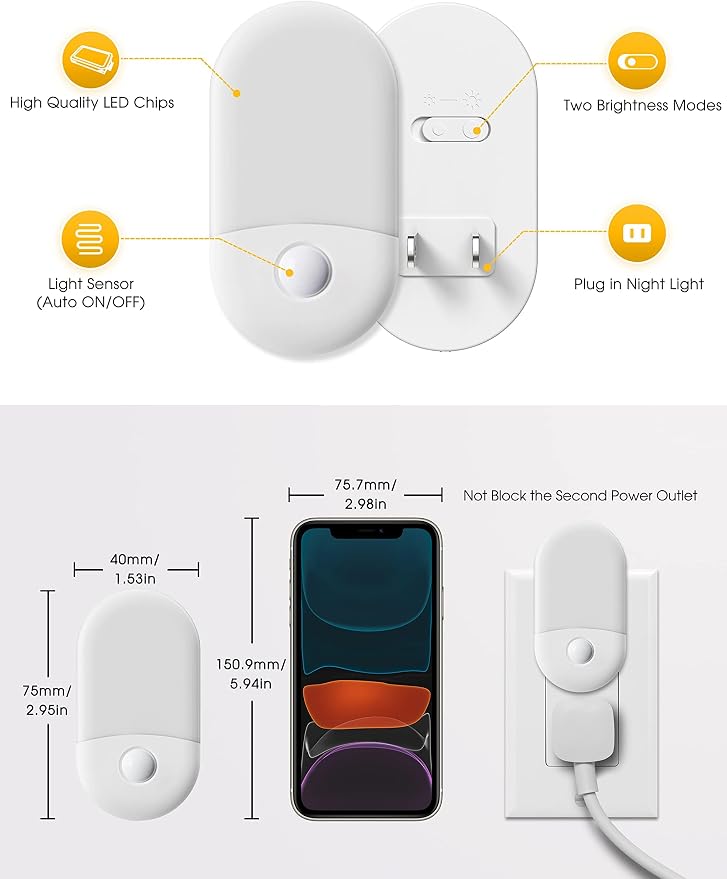 L LOHAS LED Amber Night Light, Night Lights Plug into Wall[4 Pack], 2000K LED Nightlight, Dusk to Dawn Sensor, 30/60LM Adjustable Brightness, Automatic Low Blue Night Light for Kid, Bathroom, Hallway