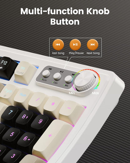 SABLUTE Wired Gaming Keyboard and Mouse, RGB Backlit Mechanical Feel PC Gaming Keyboard with Multimedia Knob & Anti-Ghosting Ergonomic Premium Leather Wrist Rest for Game (White)