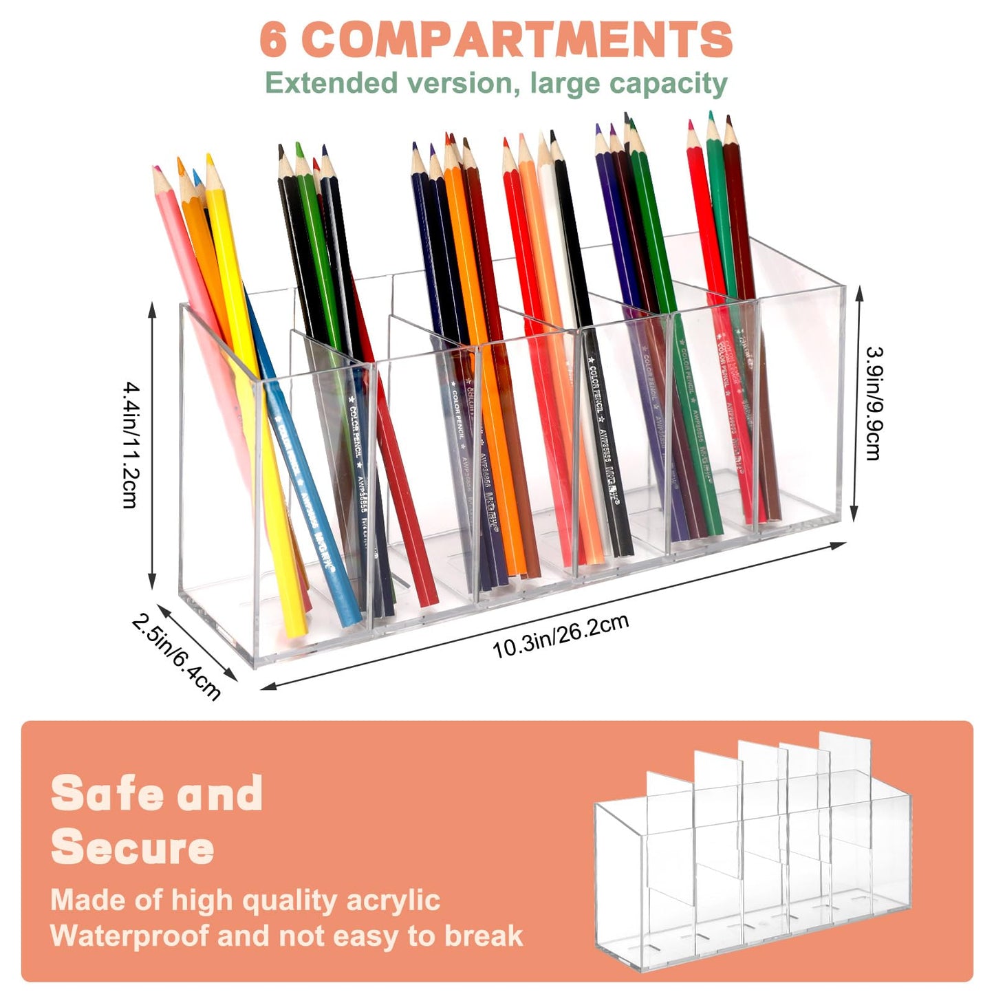 DECYOOL 2Pcs Acrylic Pen Holders with 6 Compartments for Desk Organizer