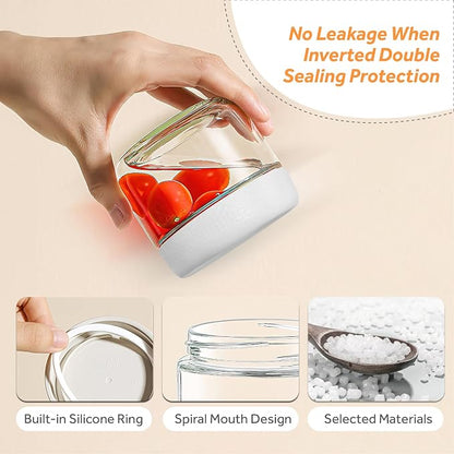 4 Pack Glass Clear Storage Canister with Airtight Lid, 12oz Overnight Oats Containers, Small Cute Decorative Pantry Jar for Snacks, Yogurt, Cereal, Fruit, Salad, Spice, Sugar, Coffee - White