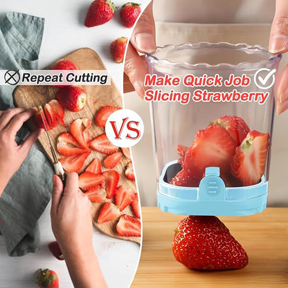 Creative Strawberry & Fruit Slicer - Detachable Cutter with Push Plate (Light Blue)