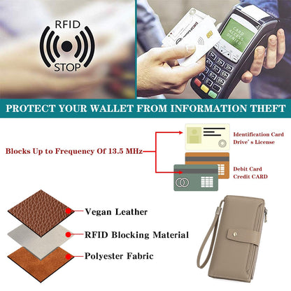 GAEKEAO Womens Wallet RFID Blocking Large Capacity Vegan Leather Card Holder Wristlet Clutch with 32 Card Slots 4 ID Windows