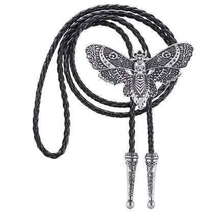 Western Bolo Tie for Men Women Death Head Moth Cowboy Bolo Tie Necktie Metal Insect Dead Gothic Punk Retro Jewelry(Silver)