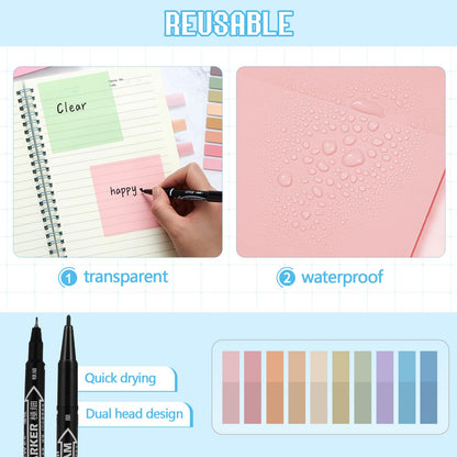 Jutom 39 Pcs Aesthetic Book Annotation Kit Highlighter with Pencil Case Bag Gel Pen Transparent Sticky Note Taking Bible Study College School Supplies(Blue,Kawaii Style)