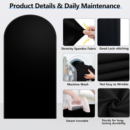 Hemmotop Black Arch Backdrop Cover Set of 3-7.2ft/ 6.6ft/ 6ft Wedding Arch Covers Stretchy Backdrop, Spandex Arched Stand Background Covers for Birthday Graduation Halloween Party Decorations