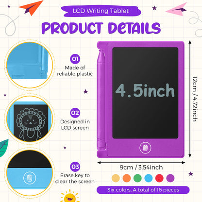 Nezyo 16 Pack 4.5 Inch Mini LCD Writing Tablet for Kids Electronic Doodle Board Bulk Erasable Drawing Tablet Reusable Writing Pad for Girls Boys Party Favor Goodie Bag Classroom Gifts(6 Colors)