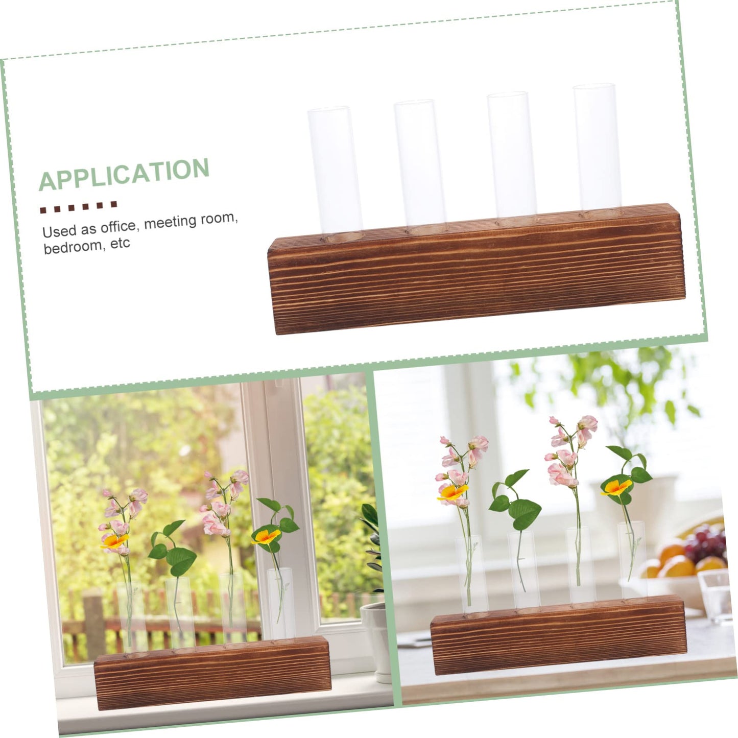 FUNOMOCYA Creative Hydroponic Glass Vases Wooden Stand Plant Terrarium for Home Decoration for Indoor Gardening for Plant Lovers 1 Set