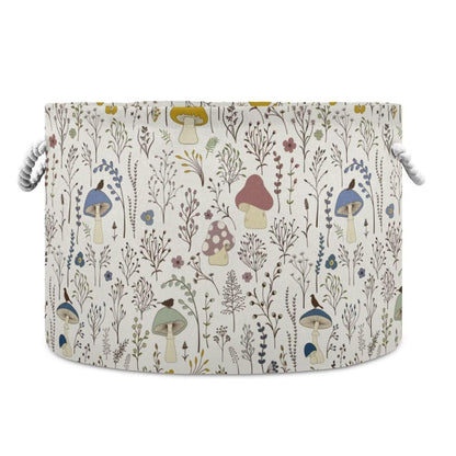 Retro Mushroom Print Round Storage Basket Mushroom Wild Plant Large Laundry Hamper 20 x 20 x 14 Inches Organizer Bin with Cotton Rope Handles Clothes Storage Bag for Nursery Bedroom Living Room Decor