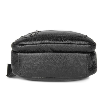 Polare Cowhide Leather Waterproof Casual Daypack Anti Theft Sling Shoulder Chest Crossbody Bag For Men (Black-Small)