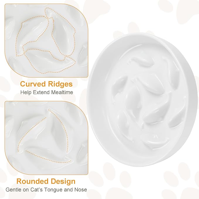 Anti-Bloat Ceramic Slow Feeder Bowl - Fish Pool Design Interactive Puzzle Feeder for Cats & Small Dogs, Food-Safe Porcelain Healthy Eating Dish (Green-Ceramic)