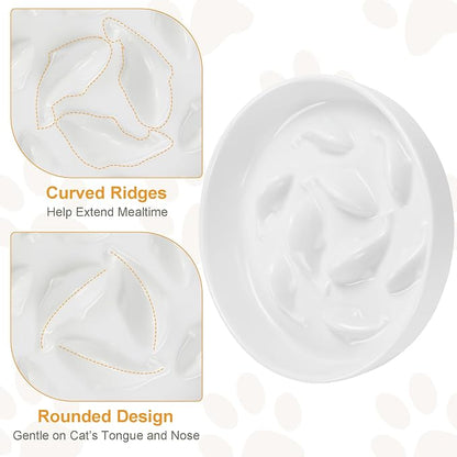 Anti-Bloat Ceramic Slow Feeder Bowl - Fish Pool Design Interactive Puzzle Feeder for Cats & Small Dogs, Food-Safe Porcelain Healthy Eating Dish (Green-Ceramic)
