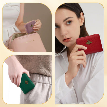 WOZEAH Leather Credit Card Holder for Women Wallet RFID Blocking Zipper Wallet Card Case Business（Yellow）