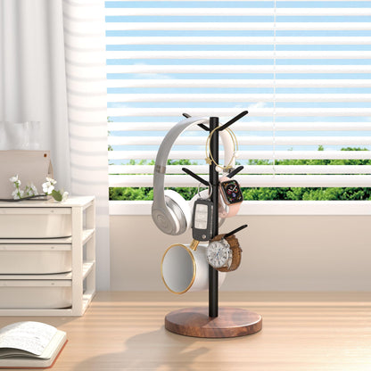 Aomomery Coffee Mug Tree Holder Countertop, Non-Slip Walnut Wood Mug Rack with 6 Hooks, Coffee Cup Rack for Home Storage and Organizer (Brown)