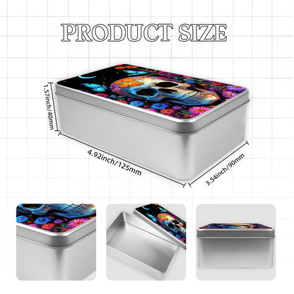 HGGJFLYX Metal Tin Box with Lid, Square Storage Container for Game Cards, Crafts and Candles, Decorative Tin Organizer and Gift Box for Home, Office and Kitchen,Floral Skull Butterflies