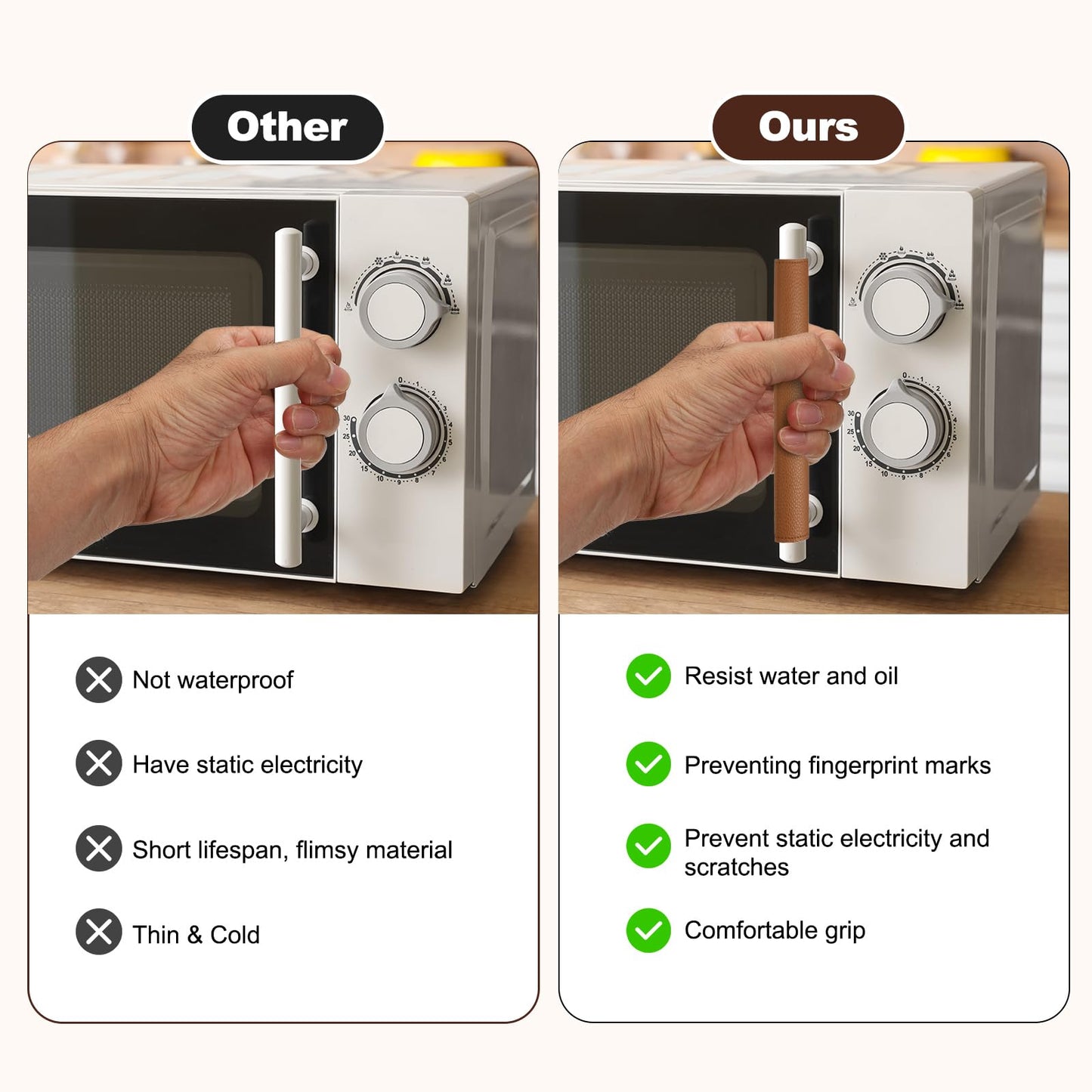 uxcell 6Pcs Refrigerator Door Handle Covers, PU Leather Kitchen Appliance Handle Protector, Anti-Static Fridge Handle Cover Keep Your Microwave Oven Dishwasher Clean, Brown