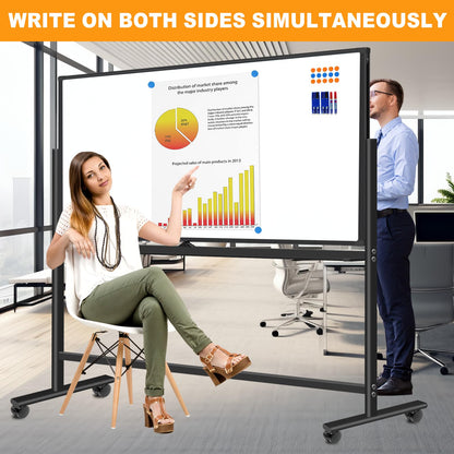 Rolling Whiteboard on Wheels 72"x48", Double-Sided Dry Erase Board with Stand, Big White Board with Stand Portable Magnetic Mobile White Board with 2 Eraser, 6 Markers, 20 Magnets