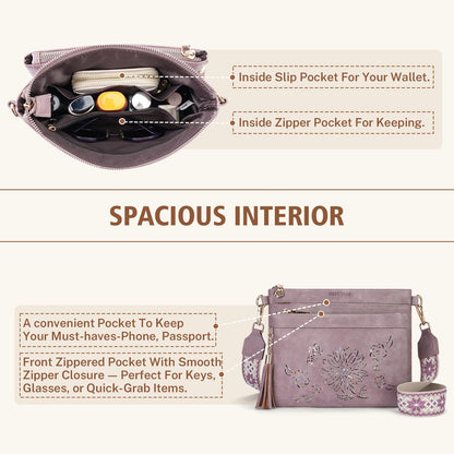HAYRVANE Crossbody Bags for Women Designer Leather Cross Body Purses Multi Pocket Shoulder Handbags with Wide Strap