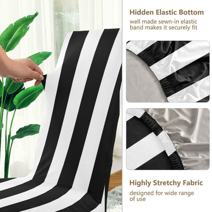 Kigai Black and White Stripes Dining Room Chair Covers Set of 2,Stretchable Removable Washable Spandex Kitchen Chair Protector Slipcovers for Restaurant,Hotel,Ceremony,Christmas Decoration