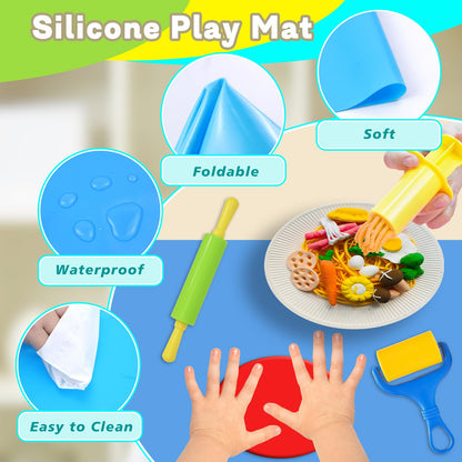 Dough Tool Set, 31 Pcs Basic Dough Tools Kits for Kids, Dough Accessories Includes Storage Container, Mat, 3D Animal, Cutters Roller, Rolling Pins, Safety Scissors