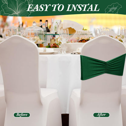 Moukeren 150 Pcs Spandex Chair Sashes Bows Bands Chair Covers Decorations Elastic Ribbon Seat Ties for Wedding Birthday Party Banquet Hotel Events Ceremony(Green)