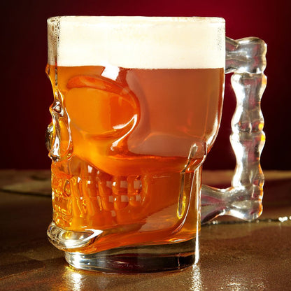 Circleware Skull Face Beer Mug Drinking Glasses with Handle, Set of 2, Heavy Base Funny Entertainment Glassware for Water, Juice and Halloween Decorations Beverage Gifts, 17.6 oz.