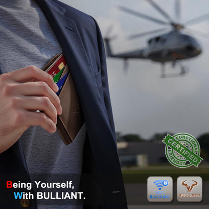 BULLIANT Men Full Grain Wallet,Slim Wallet Magnetic Closure Simplifed Bill Folder RFID Blocking 11Cards