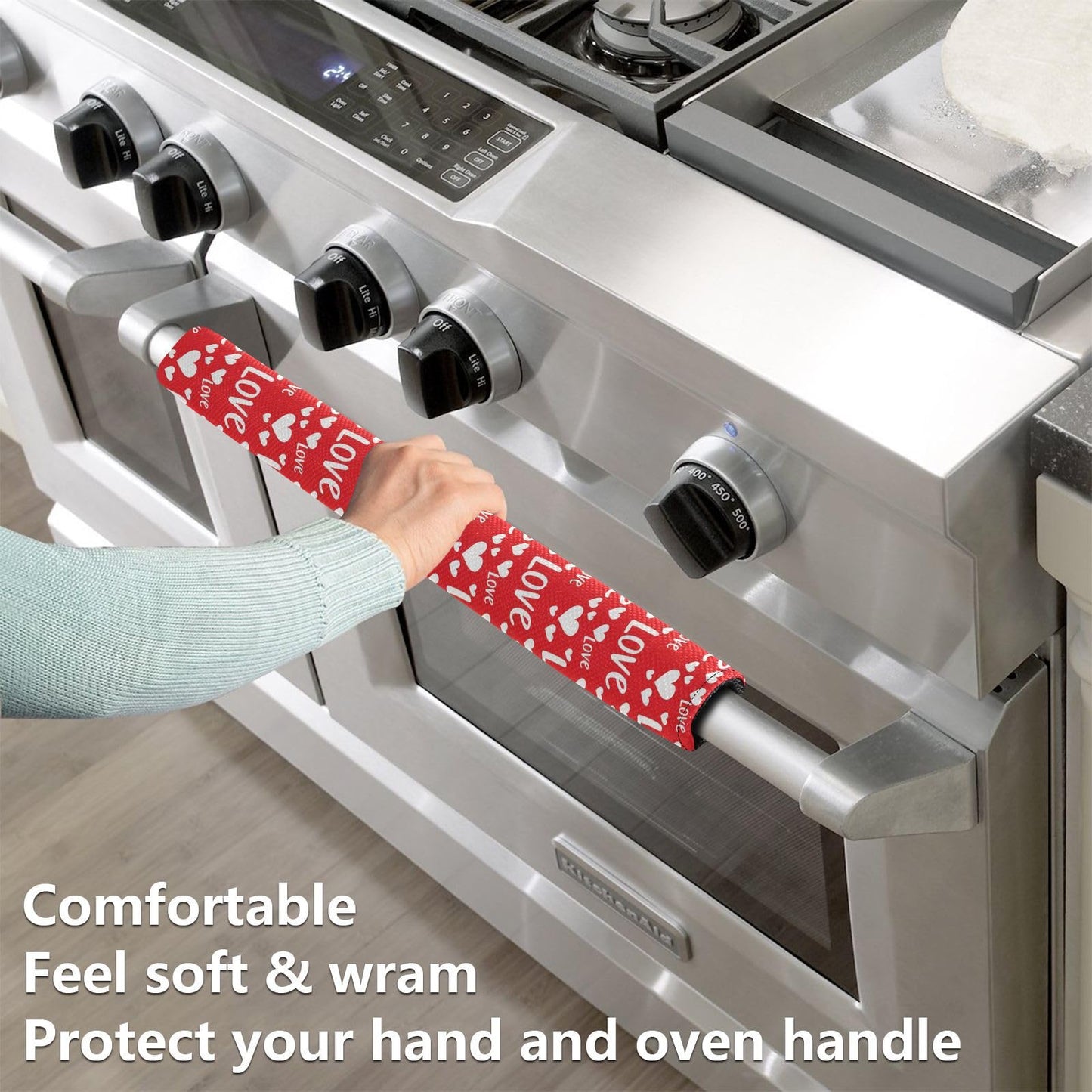 Emelivor Valentines Hearts Love Refrigerator Door Handle Cover Set of 2 - Washable Kitchen Appliance Handles Keep Off Fingerprints Food Stains for Ovens Dishwashers