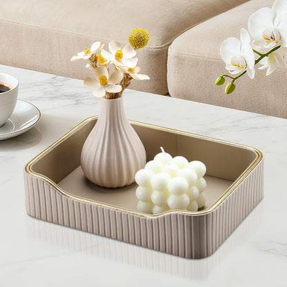 KINGFOM Prefume Tray, PU Leather Valet Tray Nightstand Organizer Trays for Men Women, Table Centerpieces Decorative Vanity Trays, Desk Organizer Tray for Key Jewelry Cosmetics (Beige)