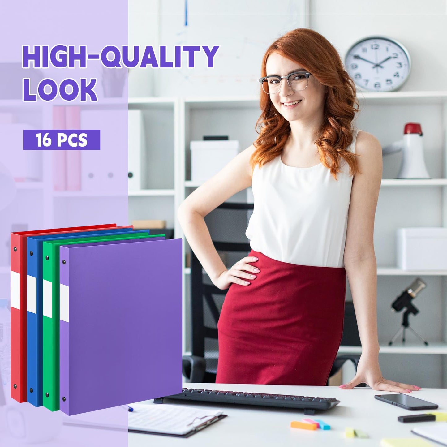 Henoyso 16 Pack 0.5 Inch Plastic 3 Ring Binder Round Ring, Bulk 1/2 Inch Flexible Binders Hold 140 Sheets Letter Size with Pocket, Document Organizer for Back to School Classroom Office (Assorted)
