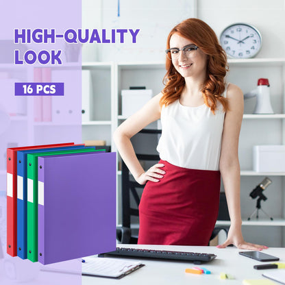 Henoyso 16 Pack 0.5 Inch Plastic 3 Ring Binder Round Ring, Bulk 1/2 Inch Flexible Binders Hold 140 Sheets Letter Size with Pocket, Document Organizer for Back to School Classroom Office (Assorted)