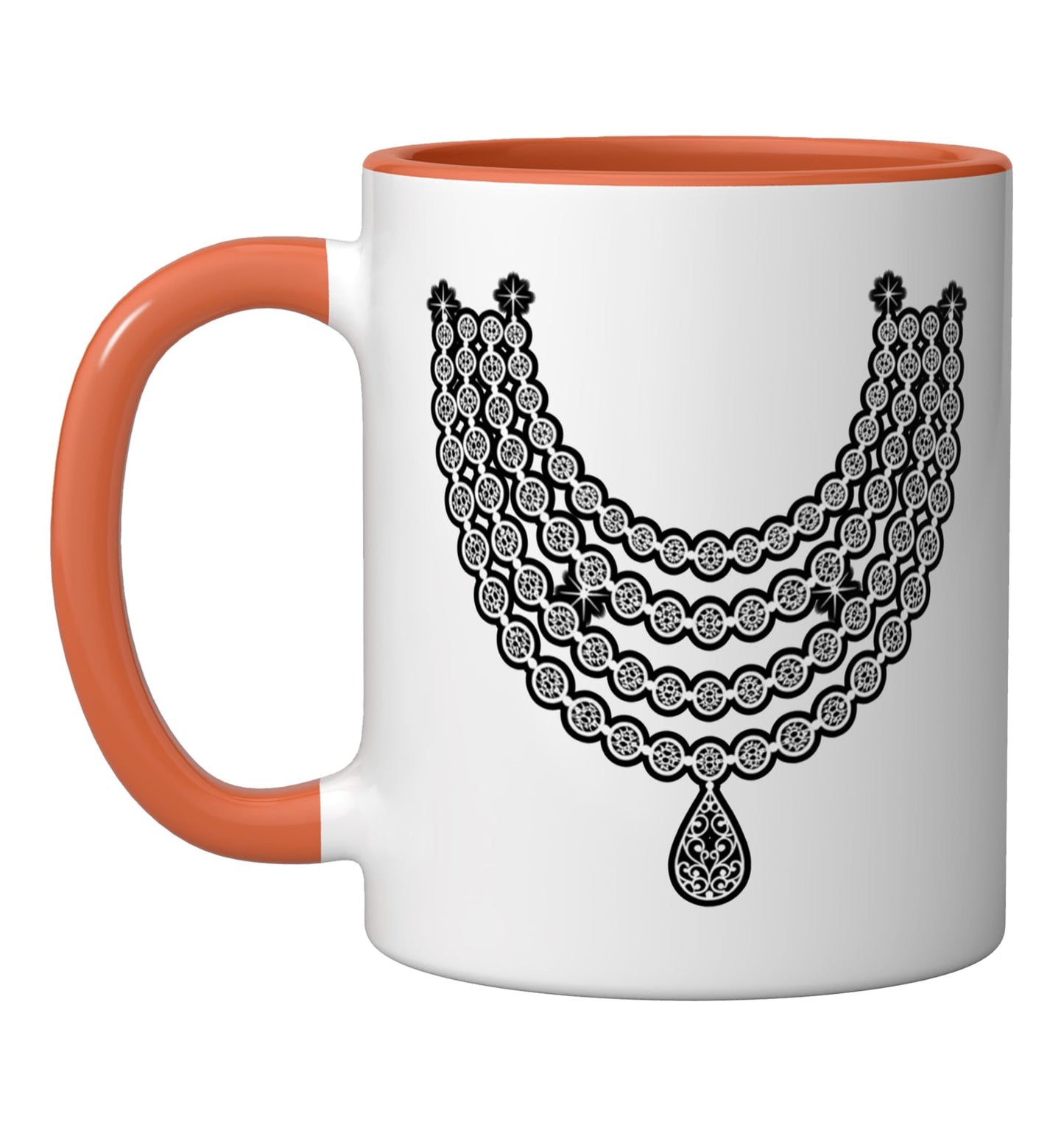 Halloween Gothic Necklace Victorian Choker Pendant OrnateFil Ceramic Mug, Orange/White