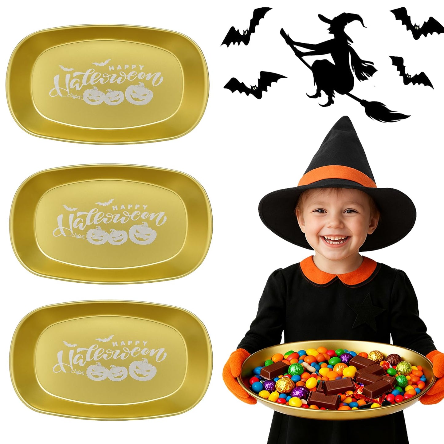 FREECOZYER 3pcs Halloween Candy Dish, Serving Tray, Halloween Platter Pumpkin Candy Bowl Table Decorations for Party Trick or Treat Decor (Pumpkin 3 Pack)