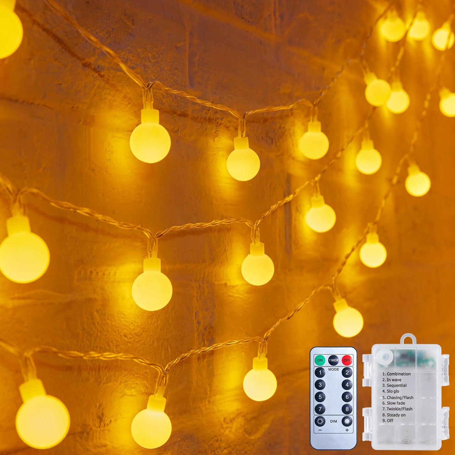 Minetom 2 Pack Globe String Lights Battery Operated, Totally 120 LED Fairy Lights with Remote, Waterproof for Indoor Outdoor Bedroom Classroom Dorm Camping Canopy Wedding Xmas Decor, Warm White