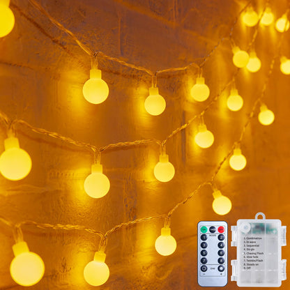 Minetom 2 Pack Globe String Lights Battery Operated, Totally 120 LED Fairy Lights with Remote, Waterproof for Indoor Outdoor Bedroom Classroom Dorm Camping Canopy Wedding Xmas Decor, Warm White