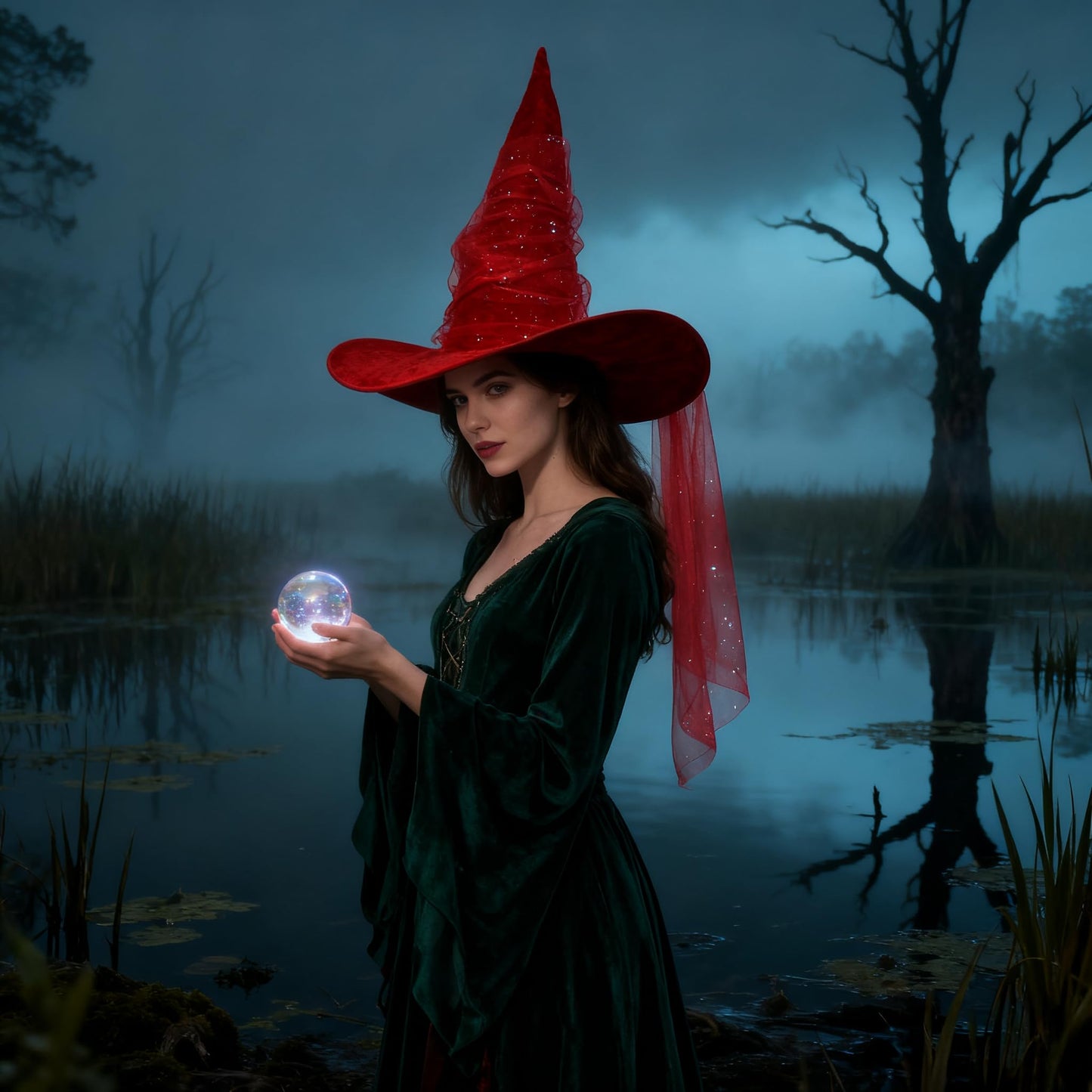 UQJE Women's Red Witch Hat Adult Mesh Witches Hat Halloween Costume-18in