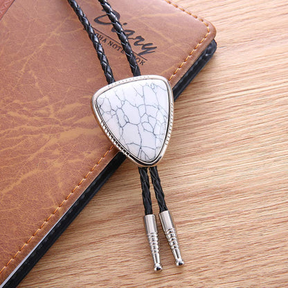KDG Triangle Nature Agate Shape Bolo Tie Western Cowboy Celtic Black Stone Necktie For Men