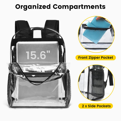 Vorspack Heavy Duty Clear Backpack - Large Clear Backpacks for School See Through Backpack for Boys Girls Transparent Bookbag for College, Work, Concert - Black