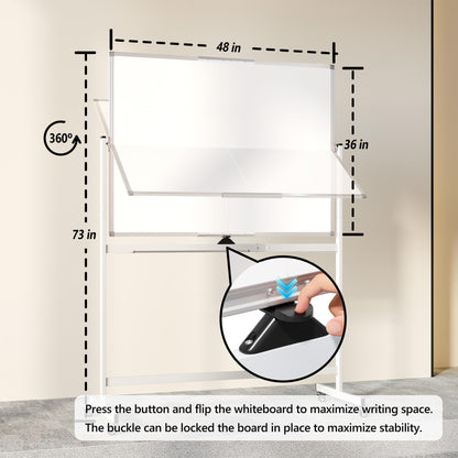 Large Rolling Whiteboard on Wheels, 48" x 36" Double-Sided Mobile White Board with Stand, 4' x 3' Portable Standing Magnetic Dry Erase Board Easel for Home Office Classroom School, Silver