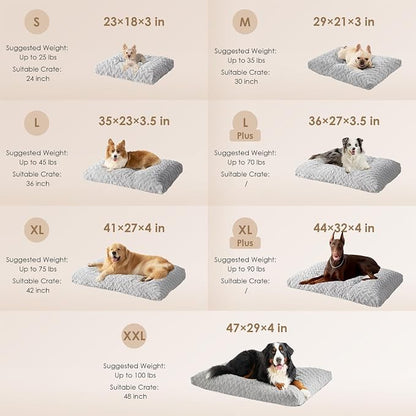 EHEYCIGA Washable XL Dog Bed for Crate 41x27 Inch, Kennel Pad for Extra Large Dogs Up to 65 lbs, Plush and Comfy Pet Sleeping Mat, Grey