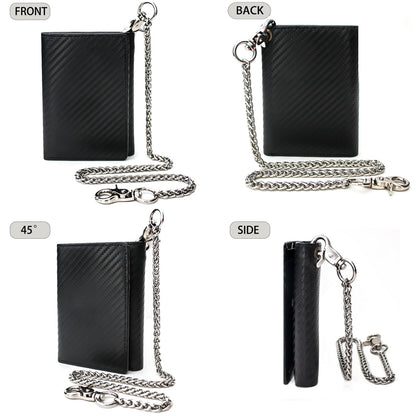 boshiho Real Leather RFID Blocking Bifold Wallets for Men Double Zipper Coin Pocket Purse with Anti-Theft Chain (#01 black)