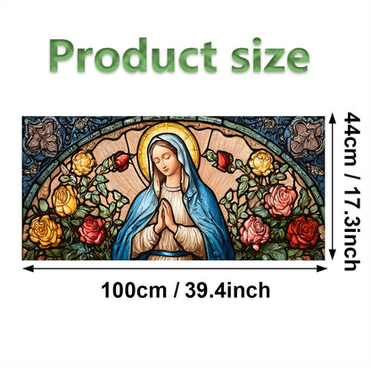 WDESYADMS Window Privacy Film 39x17 Inch Stained Glass Virgin Mary and Roses Design Peel and Stick Static Cling Decorative Window Film for Living Room Bedroom Glass Door